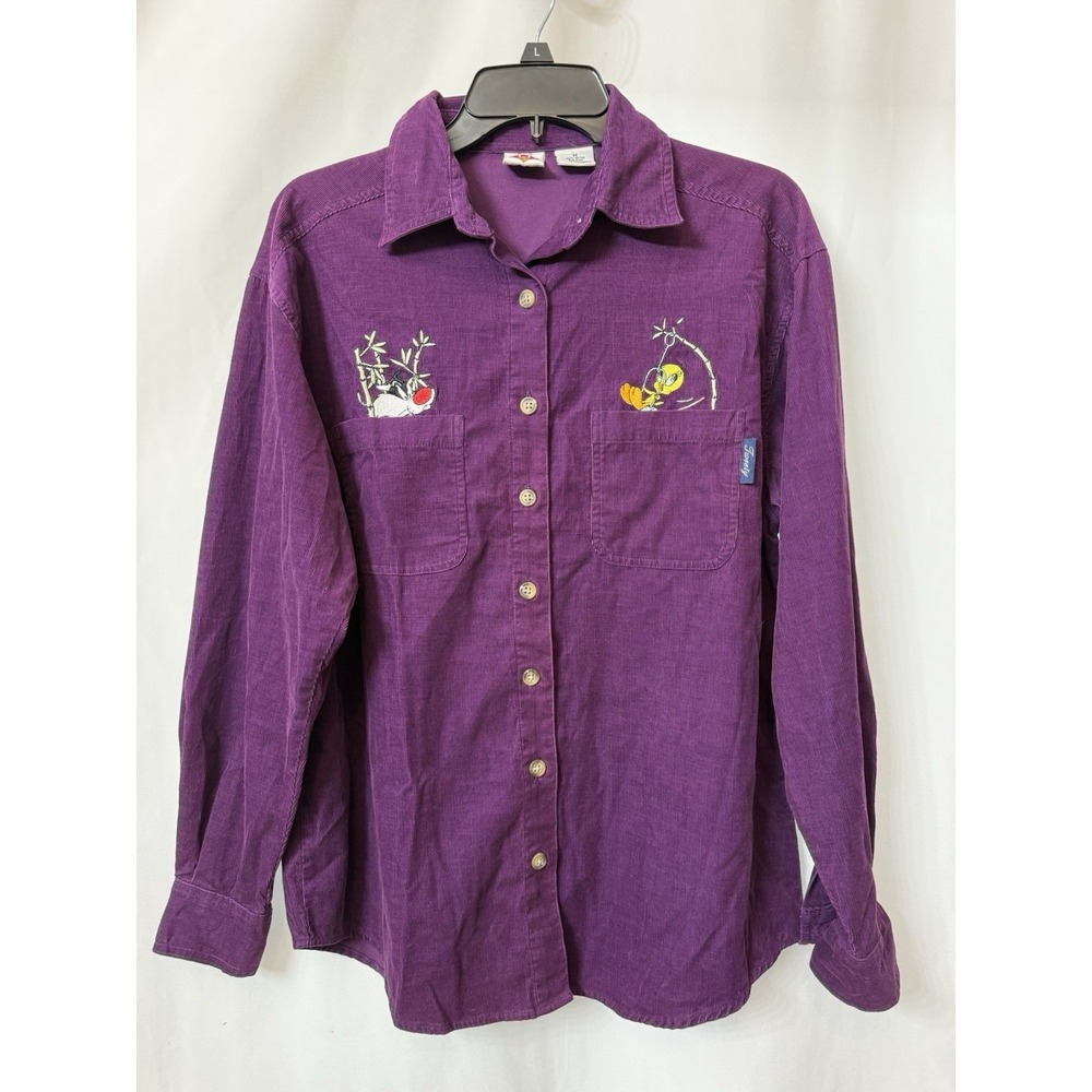 VTG Looney Tunes Sylvester & Tweety Corduroy Purple Y2K Embroidered Medium. G54